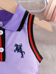 Girls Lapel Sleeveless Preppy Summer Dress