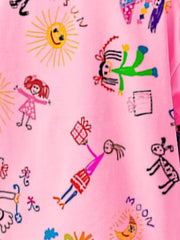 Short Sleeve Outfit for Outdoor Pink Graffiti Print Casual T-Shirt and Shorts Set