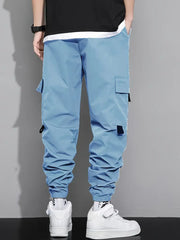 Pockets Elastic Waist Casual Loose Trouser