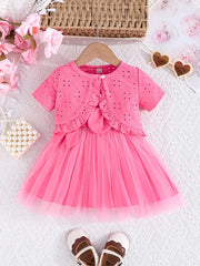 2pcs Design with a Ruffled Edge Knitted Short-Sleeve Set