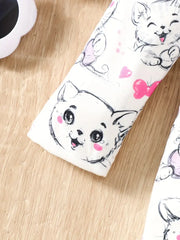 1pc  Cartoon Cat Print Long Sleeve Knit Dress