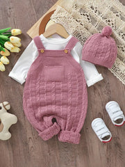 2pcs  Acrylic Knit Crew Neck Jumpsuit Set, with Leggings and Matching Hat