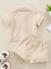 Wrinkle Cloth Short Sleeve Pajama Pants Set