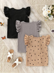 3pcs Basic Crew Neck Striped Vest