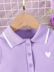 Summer Sleeveless Polo Dress with Heart Print & Stripes