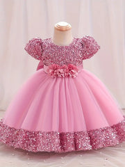 Sparkling Gown 3D Flower Decor Sequins Spliced Flower Dress