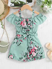 Ruffled Off-Shoulder Dress Flower Graphic Jumpsuit