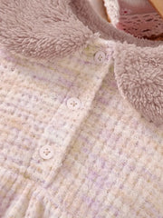 Gray Skirt with Pink Collar and Sleeves Dress