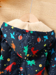 Dinosaur Hooded Jacket Full-Zip Loose-Fit Coat with Dino Print