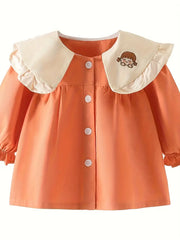 Cotton Cartoon Character Button Front Placket Ruffled Collar Outerwear