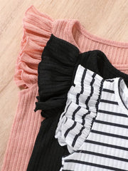 3pcs Basic Crew Neck Striped Vest