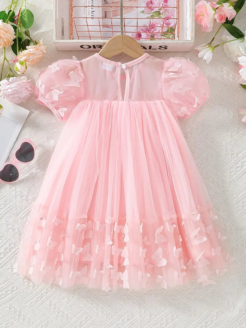 1pc Tulle Bubble Short Sleeve Crew Neck Dress