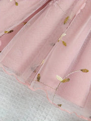 Round Neck Long Sleeve Cute Mesh Knee-Length Fashionable Dress + Bow Headband Two-Piece Set