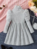 Casual Solid Color Striped High-neck Bubble Long-sleeved Dress