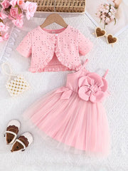 2pcs Design with a Ruffled Edge Knitted Short-Sleeve Set