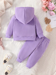 Soft Plush Hooded Fleece Shirt & Trouser Set, Basic Heart Design