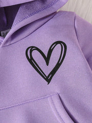 Soft Plush Hooded Fleece Shirt & Trouser Set, Basic Heart Design