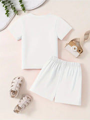 2pcs/set Casual Crew Neck Short Sleeve T-shirt And Flex Short Pants