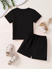 2pcs/set Casual Crew Neck Short Sleeve T-shirt And Flex Short Pants