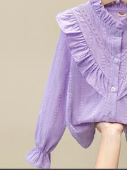 Solid Color Long Sleeve Woven Top Cotton Shirt