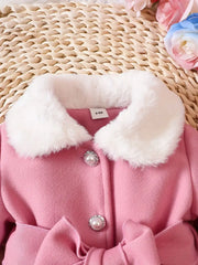 Soft Plush Bow Lapel Collar Jacket  Winter Coat