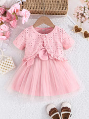 2pcs Design with a Ruffled Edge Knitted Short-Sleeve Set