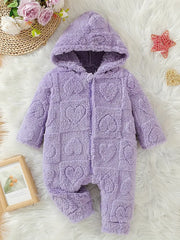 Warm Heart Jacquard Hooded Jumpsuit