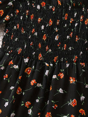 Floral Print Summer Jumpsuit with Puff Sleeves