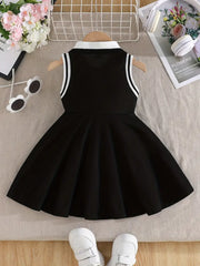 Girls Lapel Sleeveless Preppy Summer Dress