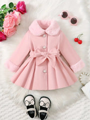 Soft Plush Bow Lapel Collar Jacket  Winter Coat