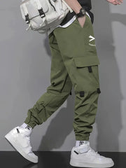 Pockets Elastic Waist Casual Loose Trouser