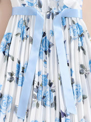 Chic Floral Dress for Girls with V-Neck & Belt
