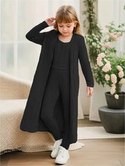 3pcs Girls Long Sleeve Shawl Knit Cardigan + Top + Leggings