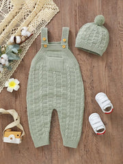 2pcs  Acrylic Knit Crew Neck Jumpsuit Set, with Leggings and Matching Hat