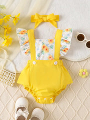 Casual Triangle With Sunflower Print Bodysuit