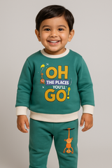 Featherhead Cozy Kids Green Sweatshirt & Navy Pants Set Winter Outfit