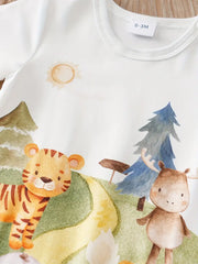 Cartoon Animal Print Casual Short Sleeve Romper