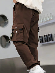 Casual Cargo Pants with Elastic Waistband & Pockets