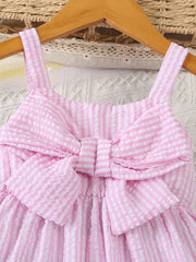 Bow Decor 2pcs Casual Summer Suit Sleeveless Ruffle Top and Ruffle Decorated Shorts
