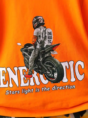 Letter & Motorcycle Print Casual Outfit Round Neck T-shirt & Shorts & Crossbody Bag