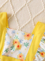 Casual Triangle With Sunflower Print Bodysuit