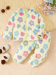 1 Set Cute Floral Pattern Baby Girl Fleece Set