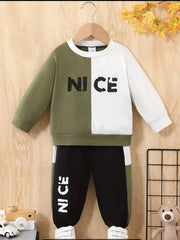Green Panel Fleece Winter Tracksuit Set