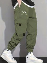 Pockets Elastic Waist Casual Loose Trouser