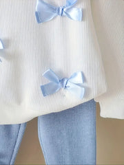 Baby Girl'S Long Sleeve Cute Bow Top + Pants 2pcs Set