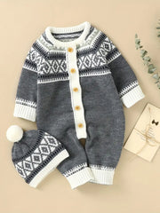 Newborn Infant Geometric Pattern Sweater Romper