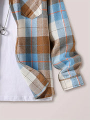 Casual Orange Plaid Long Sleeve Button-Up Shirt