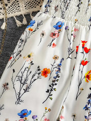 Floral Print Summer Jumpsuit with Puff Sleeves
