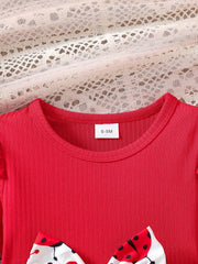 Ladybug Print Long Sleeve Dress with Pleated Hem