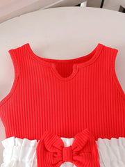 Ribbed U-Neck Bowknot T-Shirt Vest Top + White Elastic Waistband